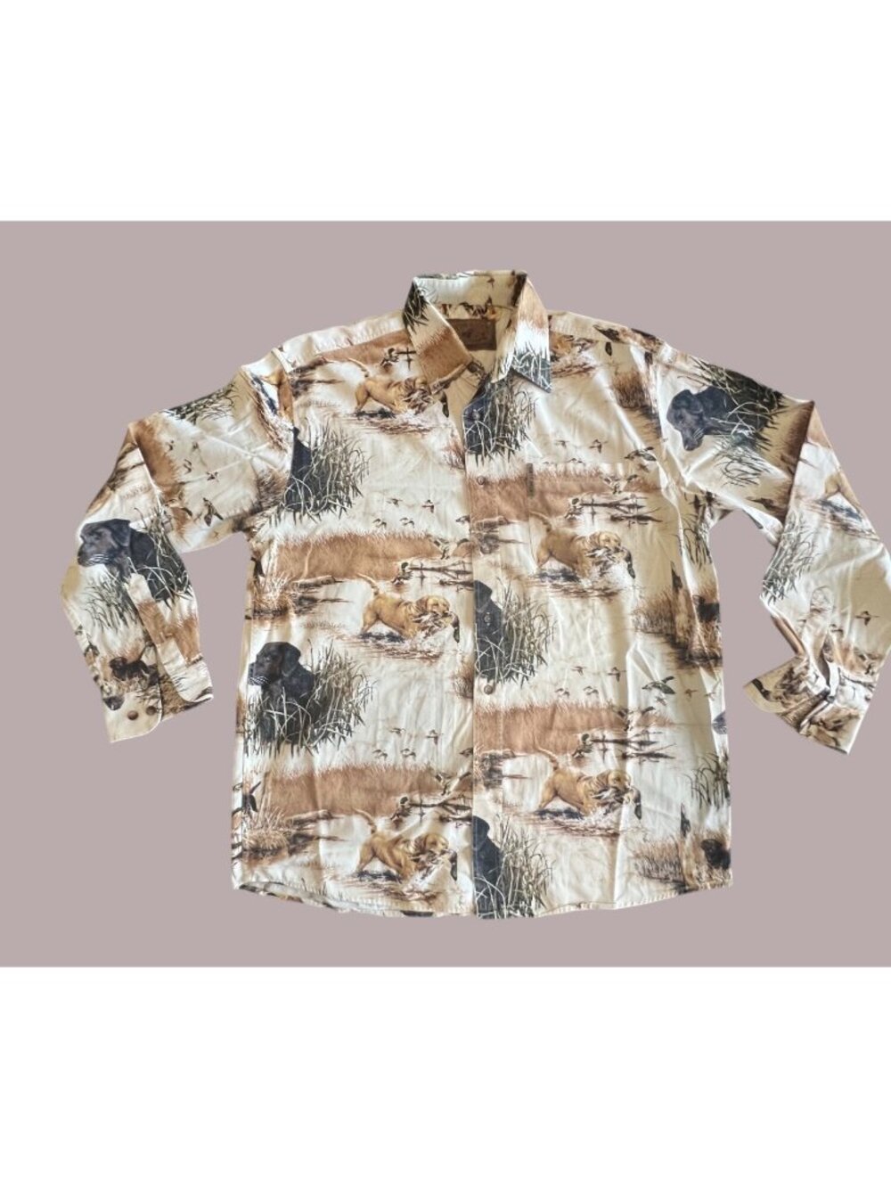 North River Mens M Long Sleeve Hunting Dog Print Button-Up Shirt Cotton